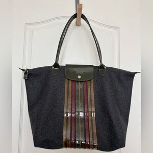 Like New Wool Felt Longchamp Large Le Pliage Tote with Long Handles